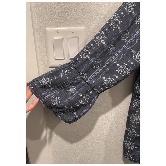 FRED DAVID Blue Printed Boho Ruffled Sleeve Blouse - Picture 3 of 4